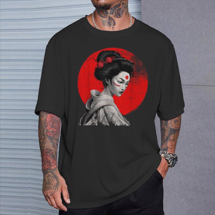 Impresionante Geisha Samurai Pintura Japonesa Tradicional A Camiseta unisex Regalos para él