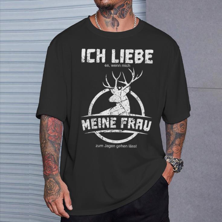 Jäger Ich Liebe Es Wenn Mich Meine Frau Zum Jagen Lässt Hagd German L T-Shirt Geschenke für Ihn