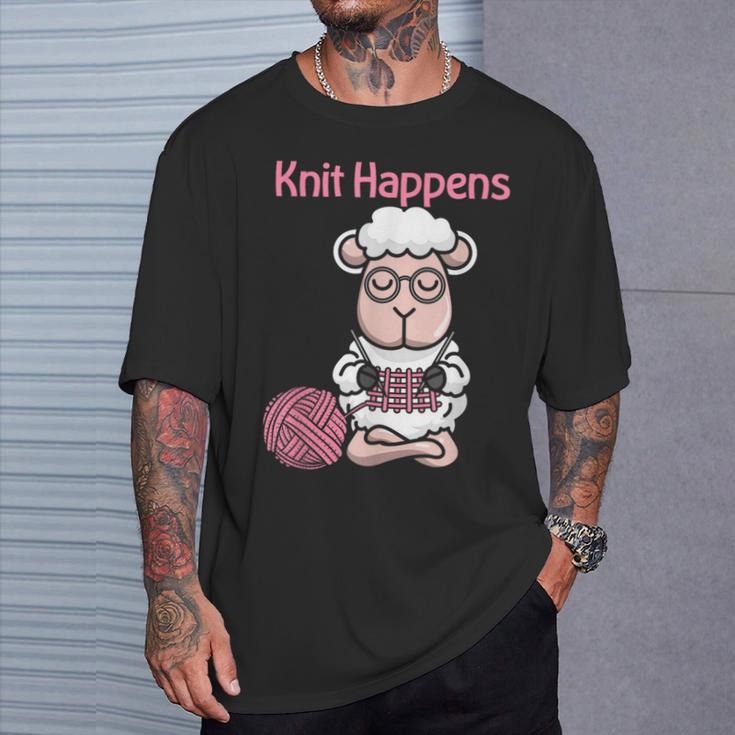 Knit Happens Cute Knitting Sheep For Knitters T-Shirt Gifts for Him