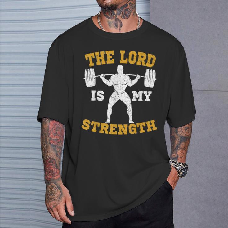 The Lord Is My Strength Christian Gym Jesus Workout S T-Shirt Geschenke für Ihn