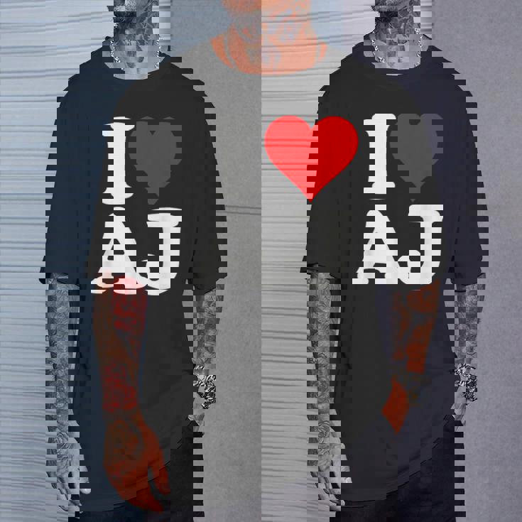 I Love Heart Aj AJ A J Initals Monograma Nombre Nombre Camiseta unisex Regalos para él