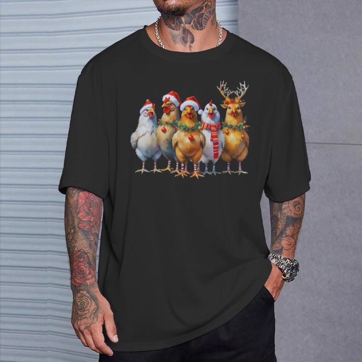 Lumières De Noël Drôles Poules Animaux De La Ferme De Noël T-Shirt Cadeaux pour lui