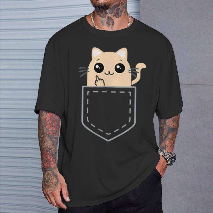 Lustige Katze Mittelfinger Stinkefinger Cat Kawaii T-Shirt Geschenke für Ihn