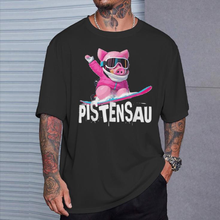 Lustiges Kostüm Apres Skifahren Snowboarden Wild Pisten-Sau T-Shirt Geschenke für Ihn