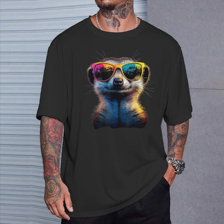 Meerkat With Sunglasses Colourful Popart Cute Meerkat T-Shirt Geschenke für Ihn