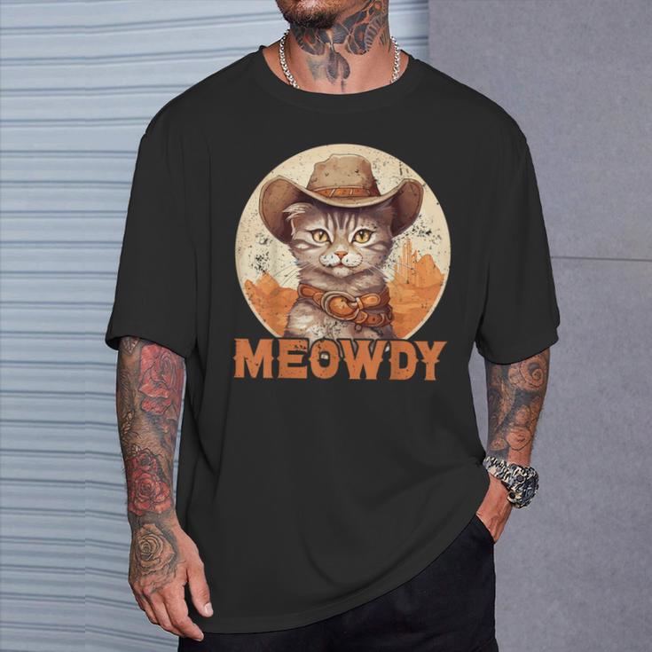 Meowdy Cat Meow Cowboy Hat Country Music Texas T-Shirt Geschenke für Ihn