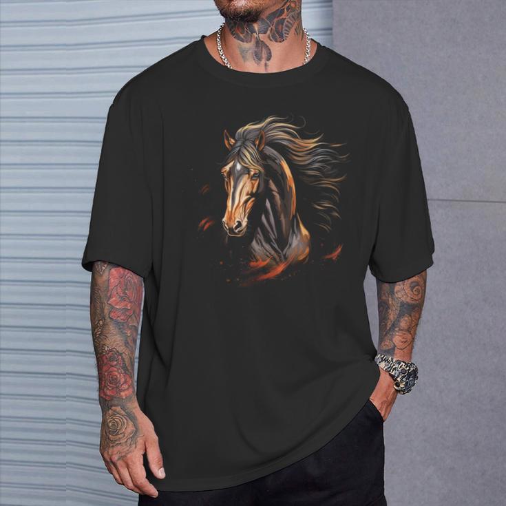 Mustang Horse Wilderness Colourful Horse Lovers Animal World Riding T-Shirt Geschenke für Ihn