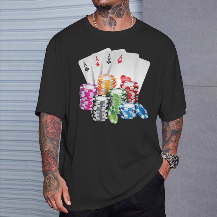 Poker Gambling Game Cards Chips Casino Poker T-Shirt Geschenke für Ihn