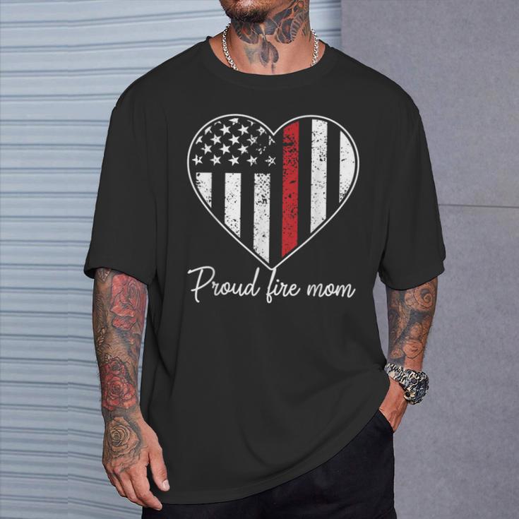 Proud Fire Mom Of A Firefighter Mother Heart T-Shirt Gifts for Him