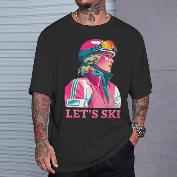 Retrointage Ski 80Er 90Er Jahre Skifahren Outfit Herren Damen T-Shirt Geschenke für Ihn