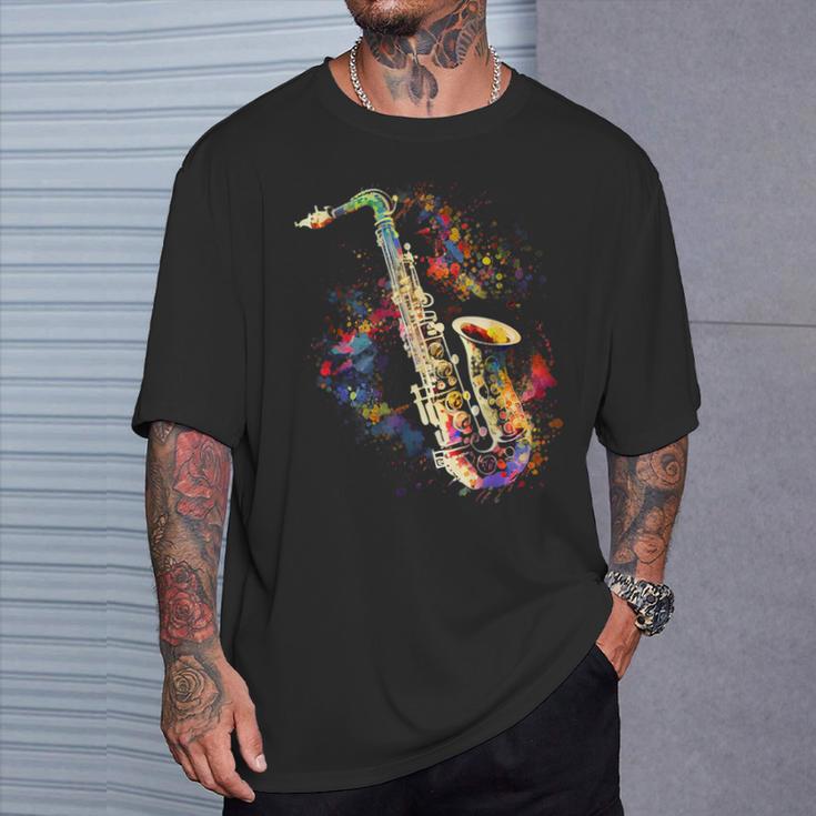 Saxophone Colourful Musician Saxophone For Saxophonists T-Shirt Geschenke für Ihn