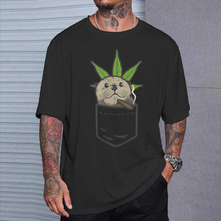 Sea Otter Smoking Weed Cannabis Blunt 420 Thc Stoner T-Shirt Geschenke für Ihn