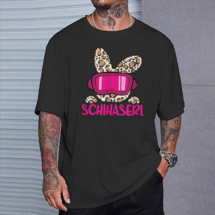 Ski Haserl Skifahrerin Oder Pistenbunny Mit Leoprint T-Shirt Geschenke für Ihn