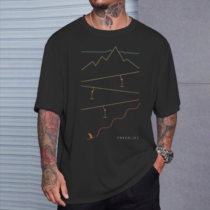 Ski One Line Line Skiing Modern Mountain Ski Top T-Shirt Geschenke für Ihn