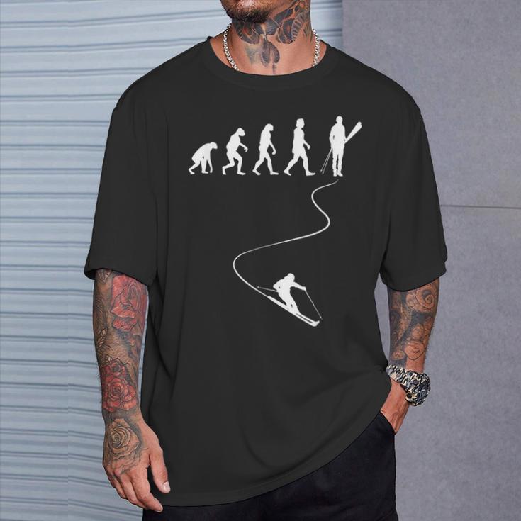 Skifahren Wintersport Skiliebhaber Evolution Des Skifahrers T-Shirt Geschenke für Ihn