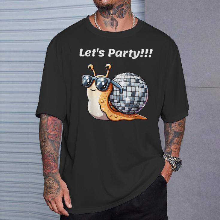 Snail's Disco Lover Groovy Party Snail With Disco Ball T-Shirt Geschenke für Ihn