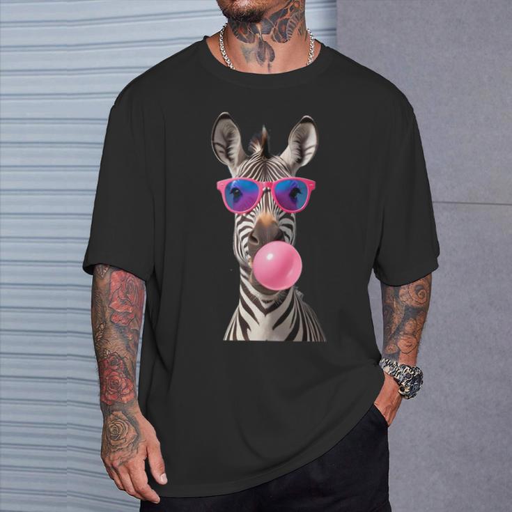 Snirt Zebra Bubblegum Bubble Pink Sunglasses T-Shirt Geschenke für Ihn