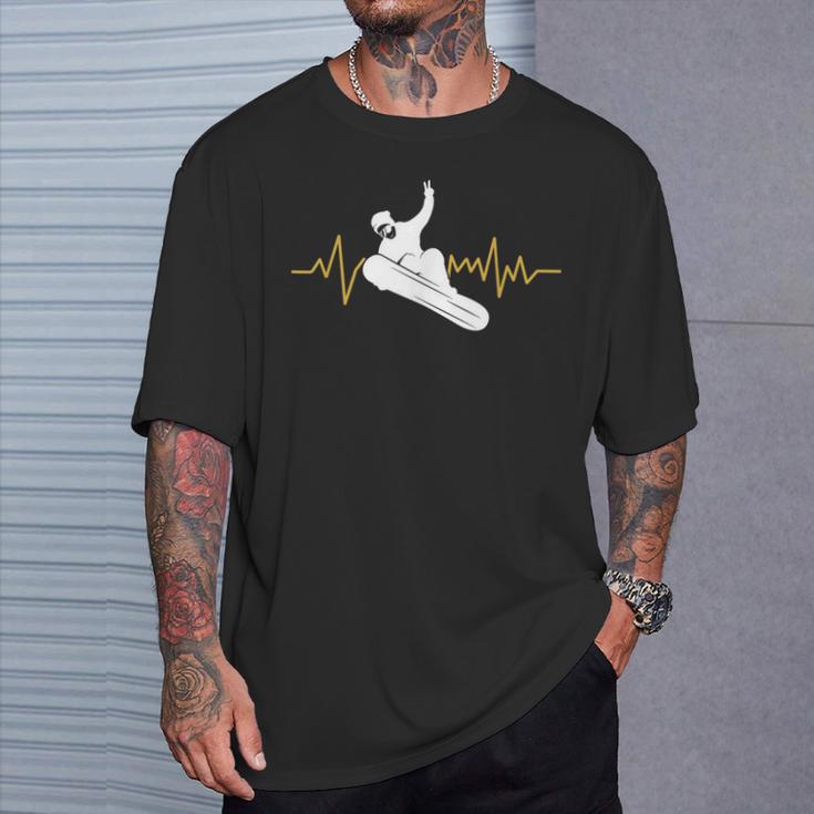 Snowboard Ekg Heartbeat Snowboarding T-Shirt Geschenke für Ihn