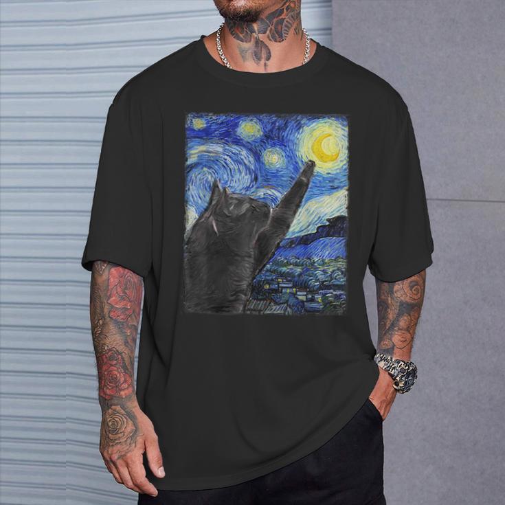 Starry Night Catan Gogh Cat T-Shirt Geschenke für Ihn