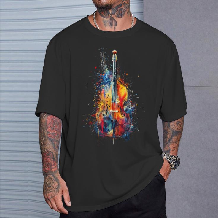 Upright Bass Instrument On Colourful Lacquered Double Bass T-Shirt Geschenke für Ihn