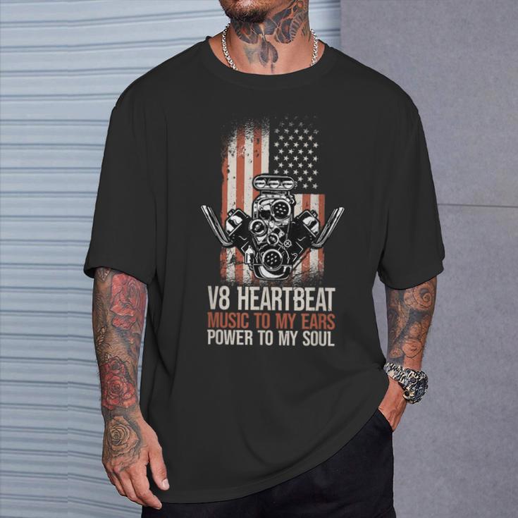 V8 Heartbeat American Muscle Cars Usa Engine8 Muscle Car T-Shirt Geschenke für Ihn