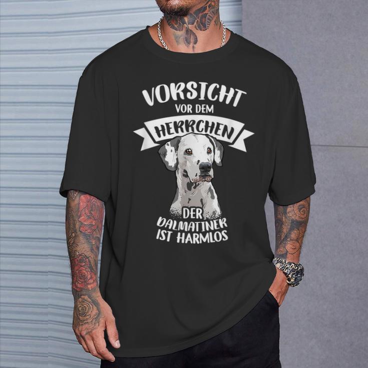 Vorsichtor Dem Herrchen Der Dalmatian Ist Harmlos Gassi T-Shirt Geschenke für Ihn