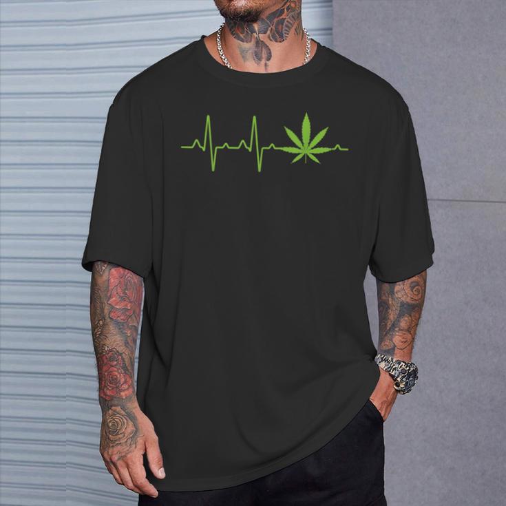 Weed For And Marijuana Leaf Heartbeat T-Shirt Geschenke für Ihn