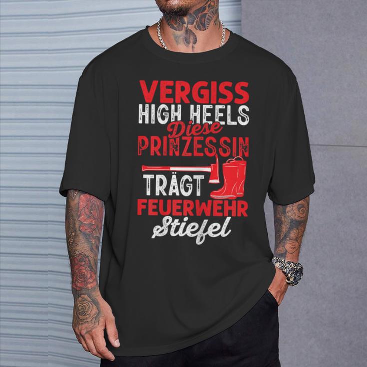 Women's Diese Prinzessin Trägt Feuerwehr Stiefel German T-Shirt Geschenke für Ihn