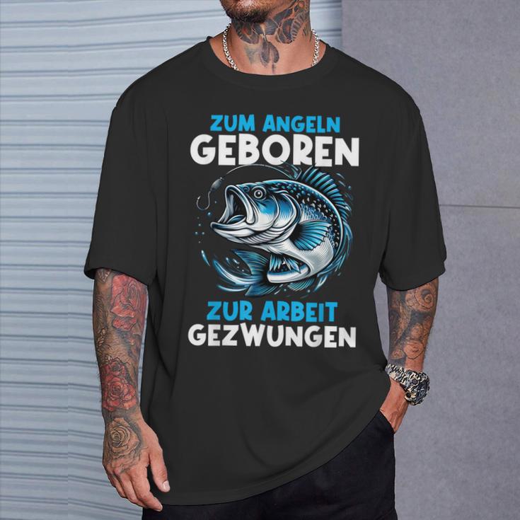 Zum Angeln Geboren Zur Arbeit Gezwungen Angelrute Angler T-Shirt Geschenke für Ihn