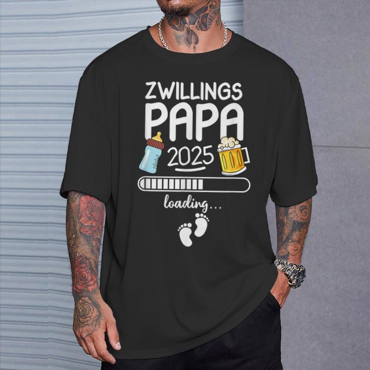 Zwillingspapa 2025 Loading Werdender Papa Announcement T-Shirt Geschenke für Ihn