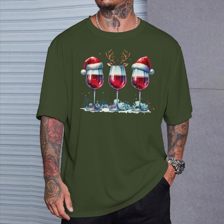 Christmas Red Wine Merry Christmas Reindeer Women's T-Shirt Geschenke für Ihn