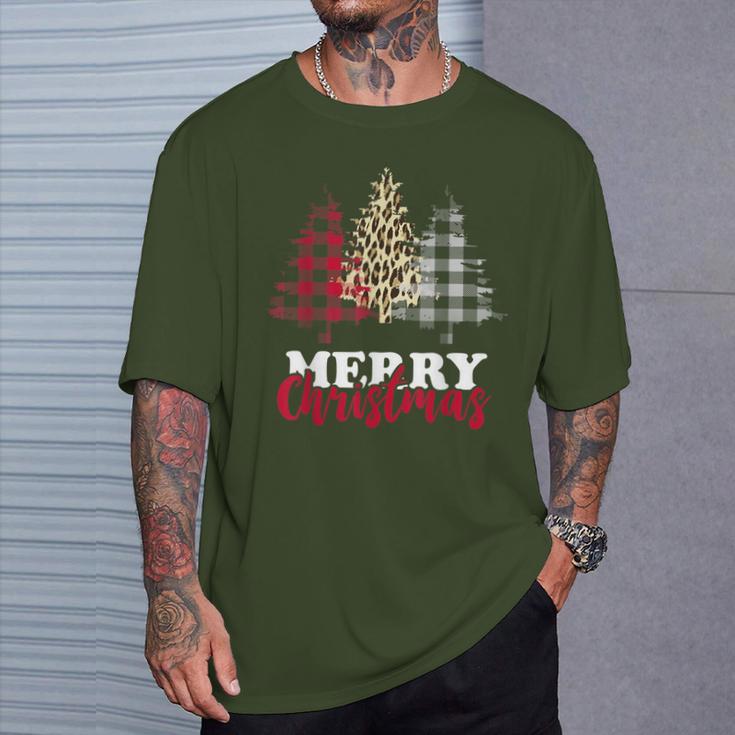 Christmas Tree Buffalo Check Leopard Xmas Merry Christmas T-Shirt Geschenke für Ihn