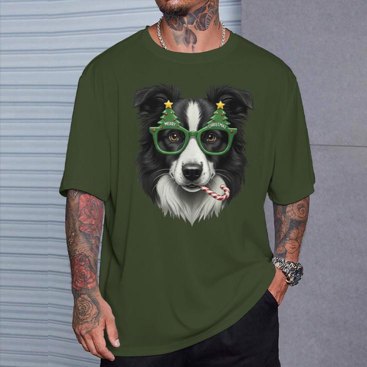 Christmas Tree Sunglasses Border Collie Christmas Women T-Shirt Geschenke für Ihn