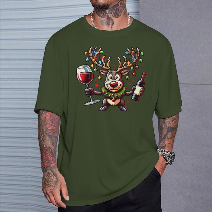 Christmas Wine Lovers Xmas Christmas Reindeer T-Shirt Geschenke für Ihn