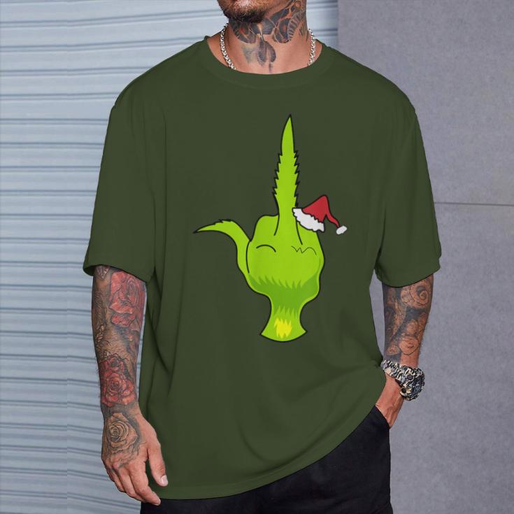 Green Hand Middle Finger Santa T-Shirt Geschenke für Ihn