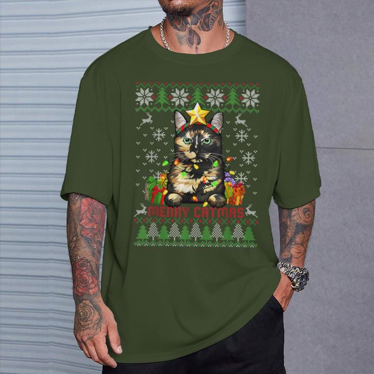 Merry Catmas Tortoiseshell Cat Ugly Christmas Jumper T-Shirt Geschenke für Ihn