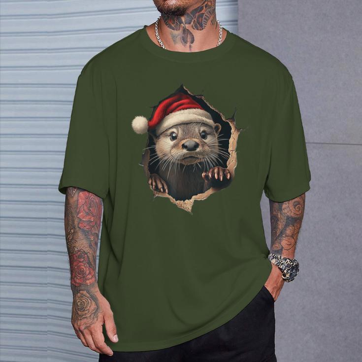 Otter With Christmas Hat Sunglasses Cute Otter T-Shirt Geschenke für Ihn