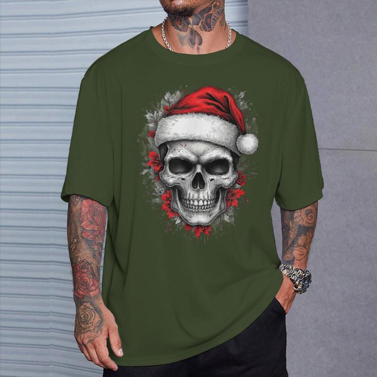 Heavy Xmas Skull With Santa Hat Ugly Hohoho Ho T-Shirt Geschenke für Ihn