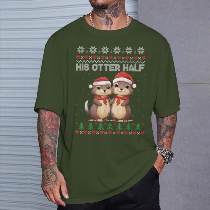 Her Otter Half His Otter Half Christmas Ugly Sweater Couple T-Shirt Geschenke für Ihn