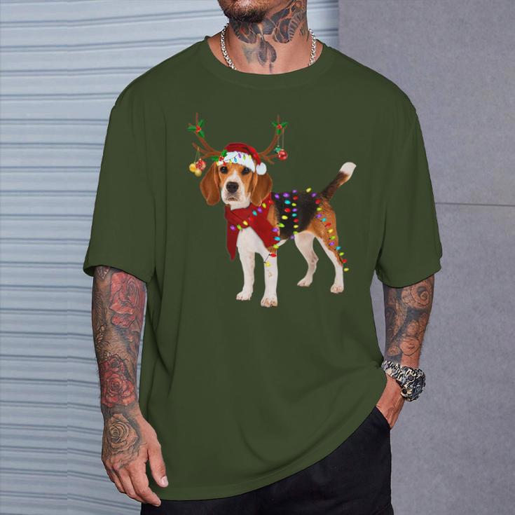 Santa Claus Beagle Reindeer Light Christmas T-Shirt Geschenke für Ihn