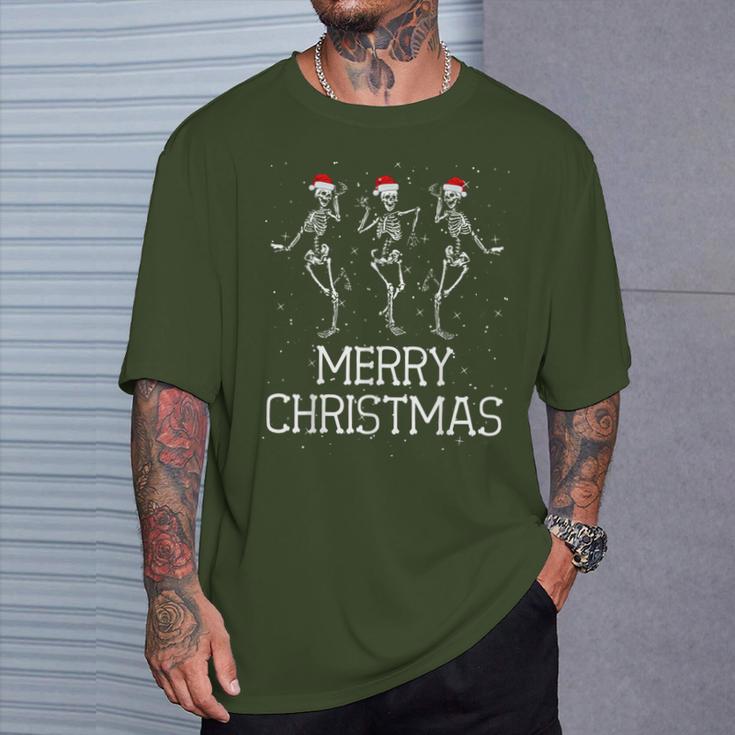 Skeletons Dance With Christmas Hats Merry Christmas Skeleton T-Shirt Geschenke für Ihn