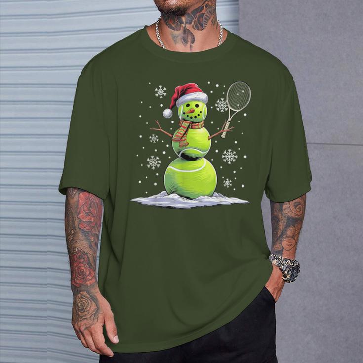 Tennis Snowman Tennis Player Santa Hat Christmas T-Shirt Geschenke für Ihn