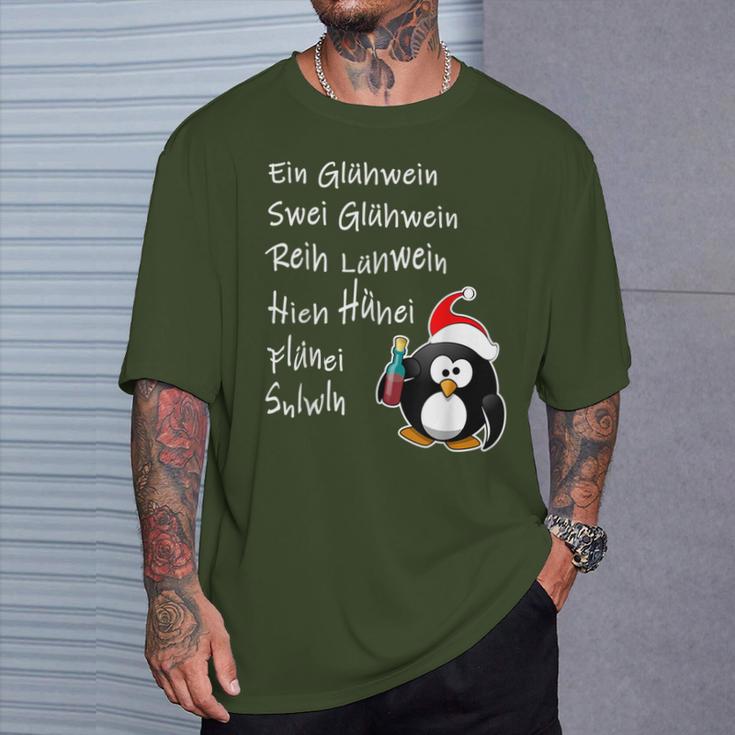 With Text 'Ein Glühwein' A Mulled Wine Swei Mulled Wine Penguin For Christmas T-Shirt Geschenke für Ihn