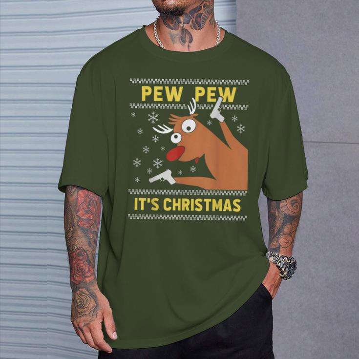 Ugly Christmas Sweater Pew Pew Crazy Reindeer Xmas T-Shirt Geschenke für Ihn