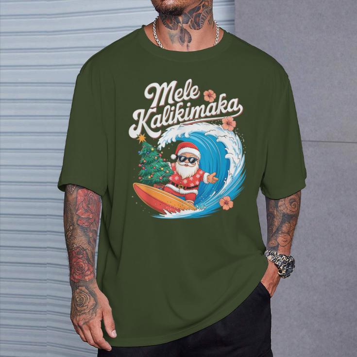 Vintage Cute Mele Kalikimaka Christmas Santa Surfing Costume T-Shirt Geschenke für Ihn