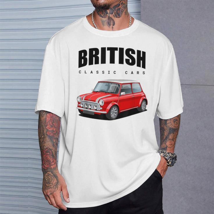 British Classic Car Red Mini Sports Car Gray T-Shirt Geschenke für Ihn