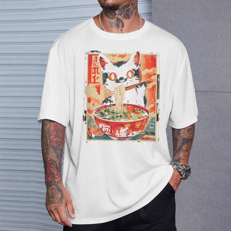 Cat Ramen Noodle Japanese Backprint T-Shirt Geschenke für Ihn