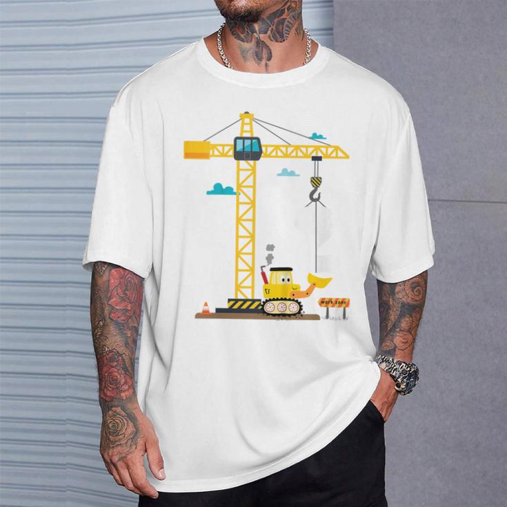 Children's 2Nd Birthday Boys With Crane And Digger Construction Site T-Shirt Geschenke für Ihn