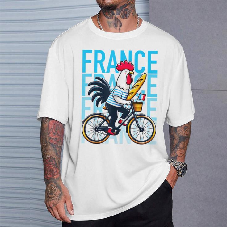 France Bicycle And Baguette Breton Stripes Rooster T-Shirt Geschenke für Ihn