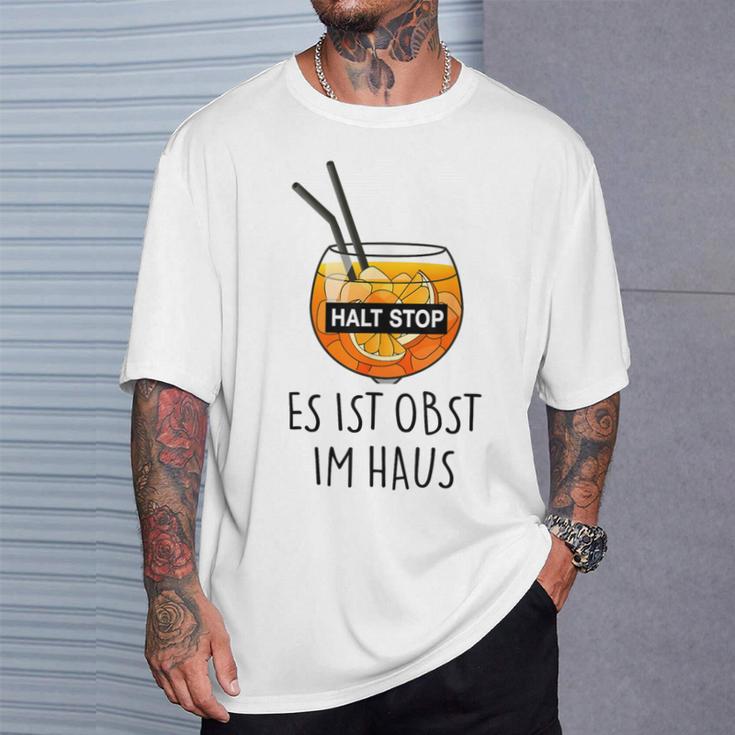 Fun Halt Stop Es Ist Obst Im Haus Aperoliker Spritzz Club T-Shirt Geschenke für Ihn